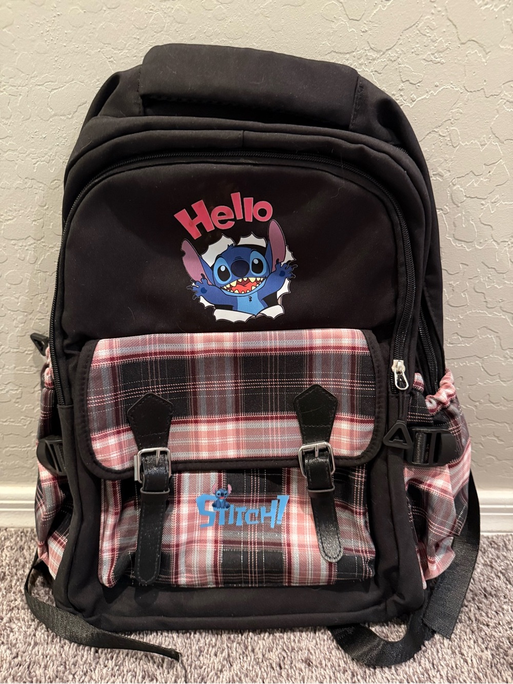 Target Kids Backpack - Black with Pink Plaid Stitch